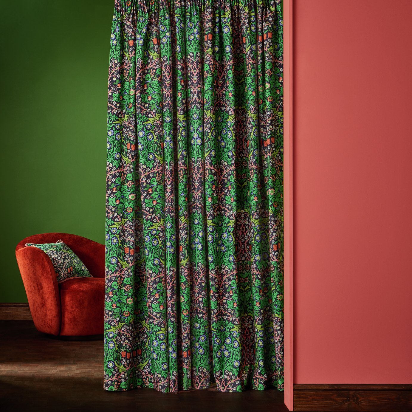 Habitat x Morris & Co. Blackthorn Curtains Green - 168x183cm