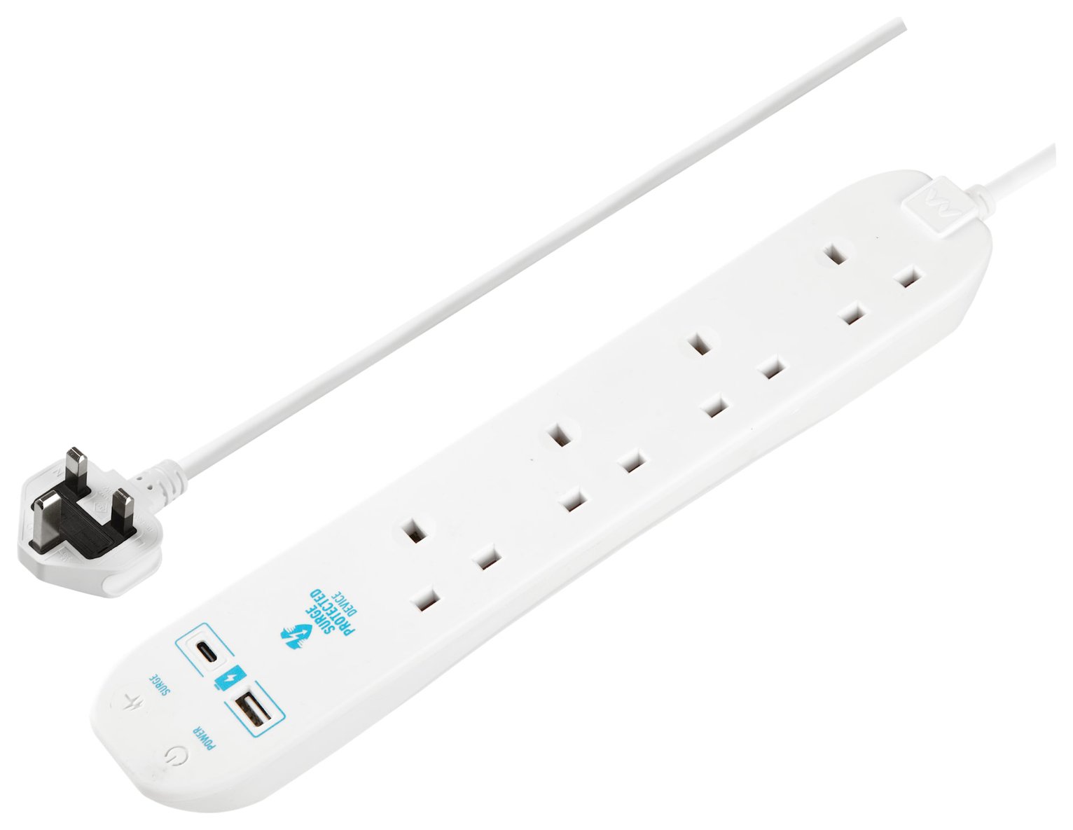 Masterplug 4 Socket 2m Surge Protected Extension Lead