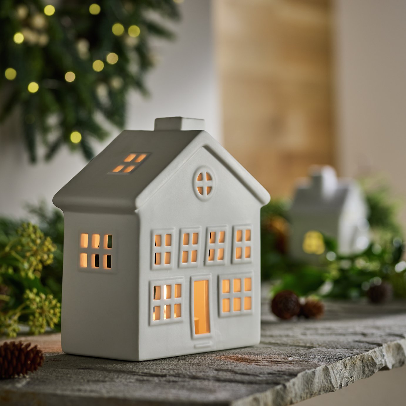 Habitat Ceramic House Tealight Holder - White