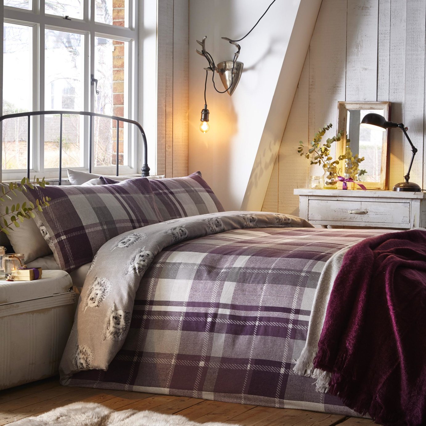 Dreams & Drapes Cotton Colville Check Plum Bedding Set