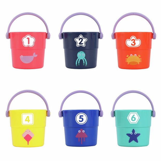 Buy Chad Valley Bathtime Number Buckets 6 Pack | Baby bath toys | Argos