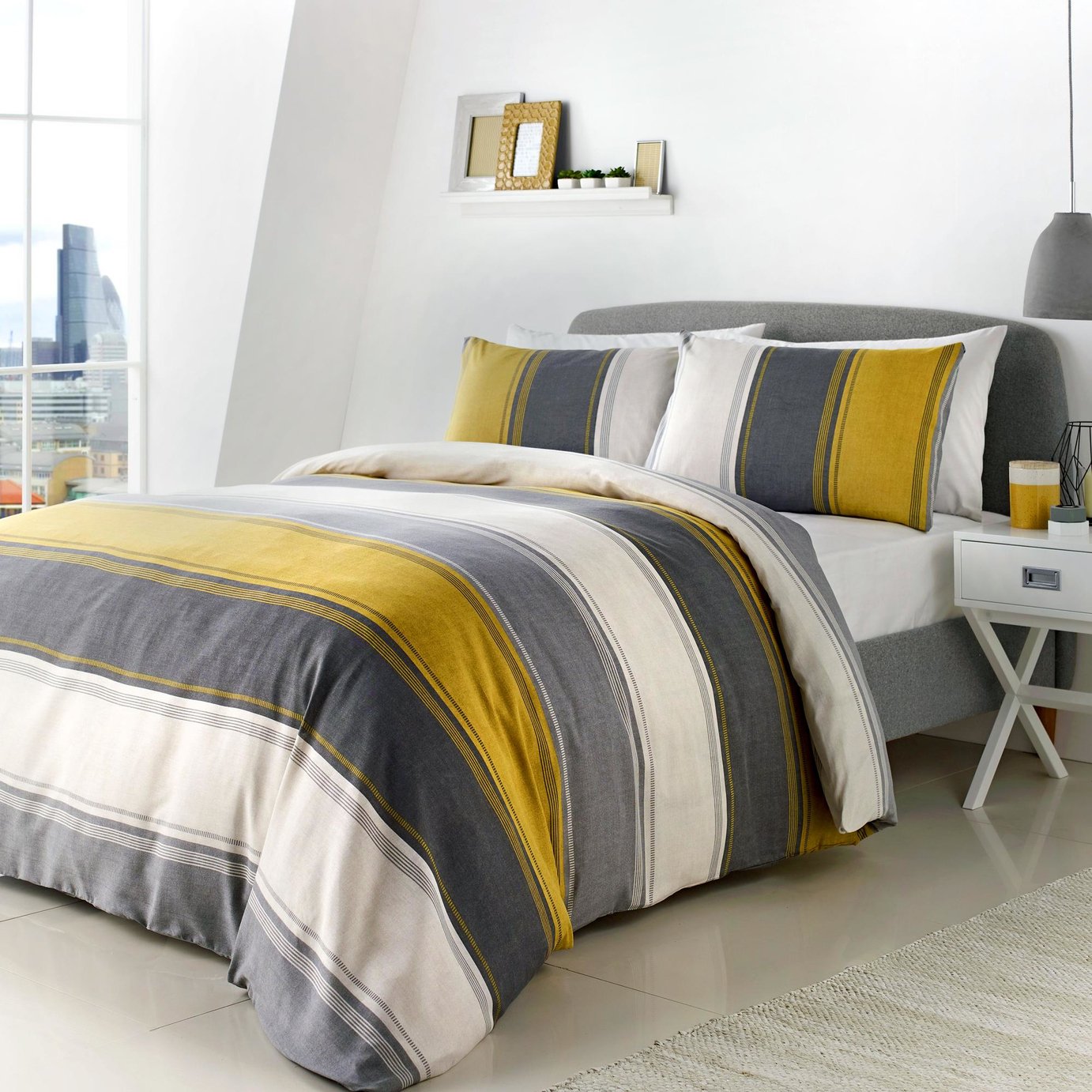 Fusion Betley Stripe Mustard Bedding Set