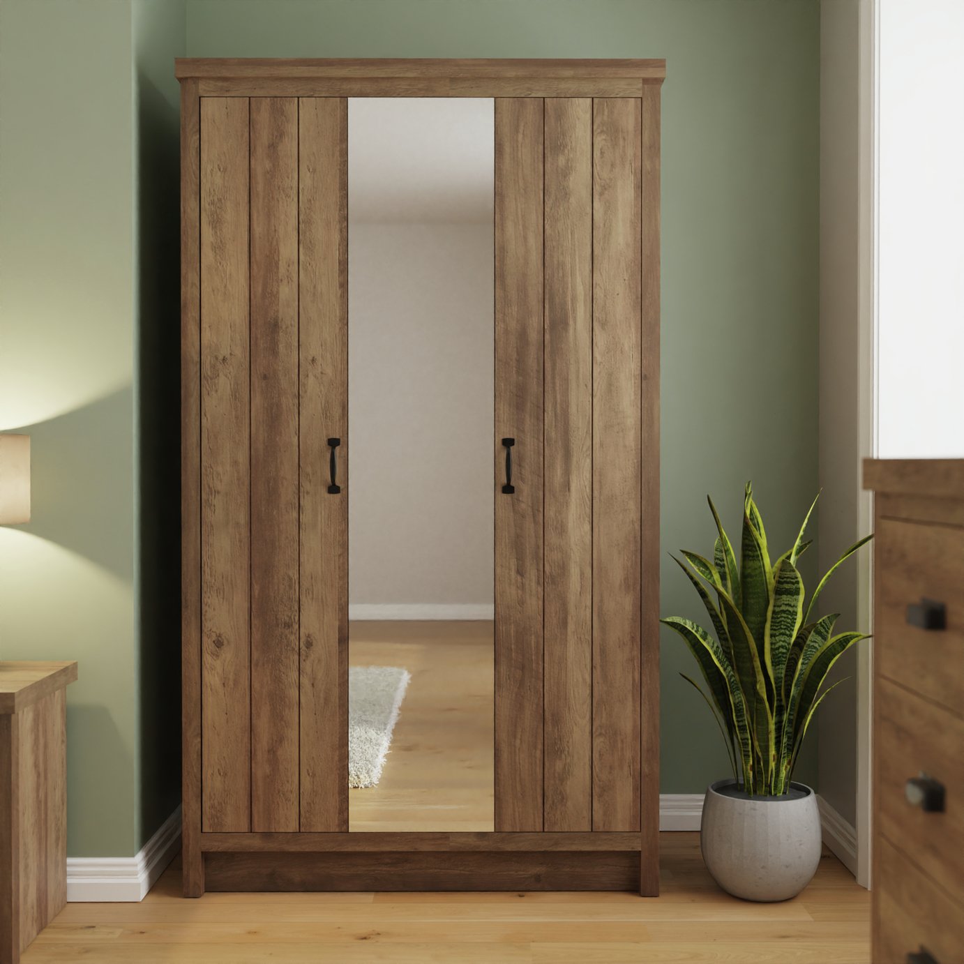 GFW Boston 3 Door Mirror Wardrobe - Knotty Oak