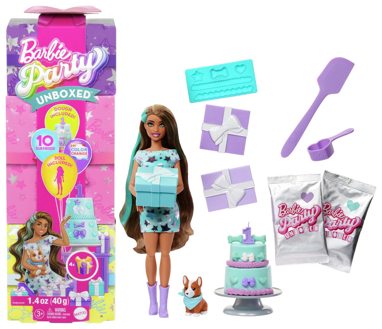 Barbie Party Unboxed Pet Birthday S-2 Doll & Accessories