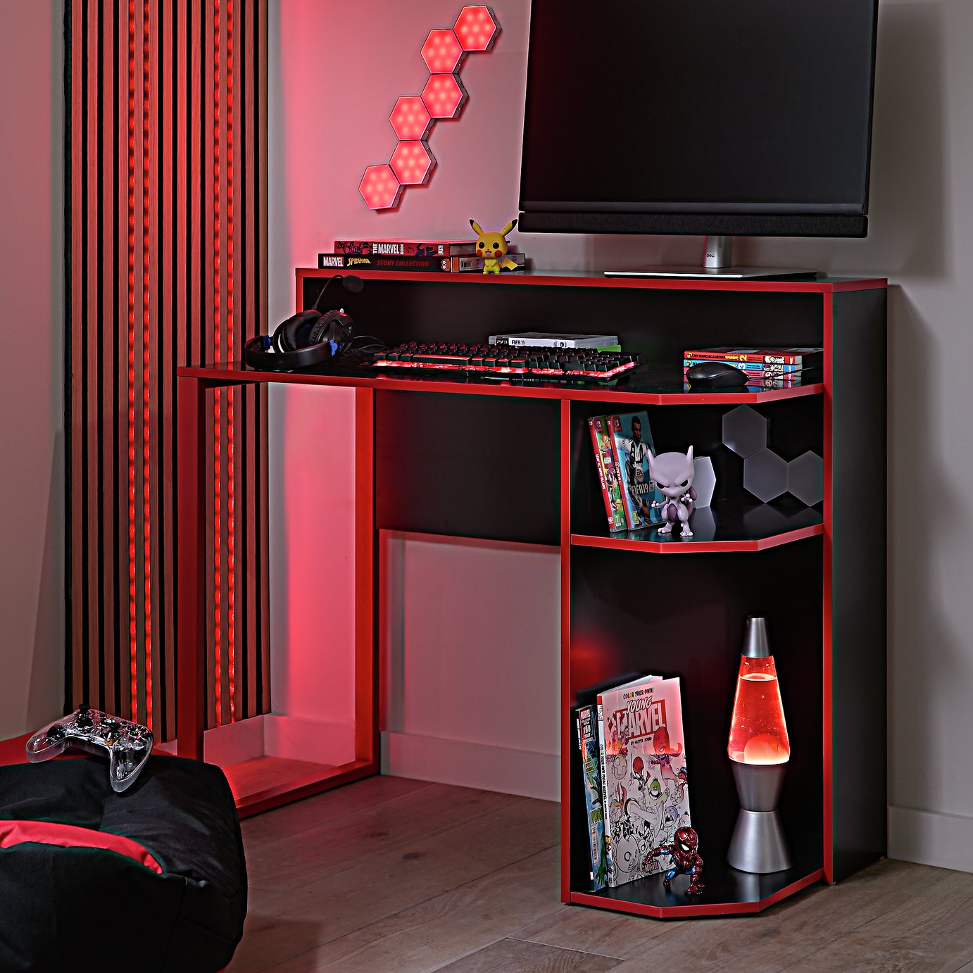 Argos Home Gaming Desk - Black and Red