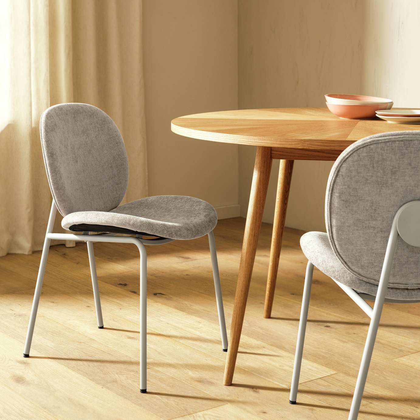 Habitat Oryn Pair of Fabric Dining Chair - Natural