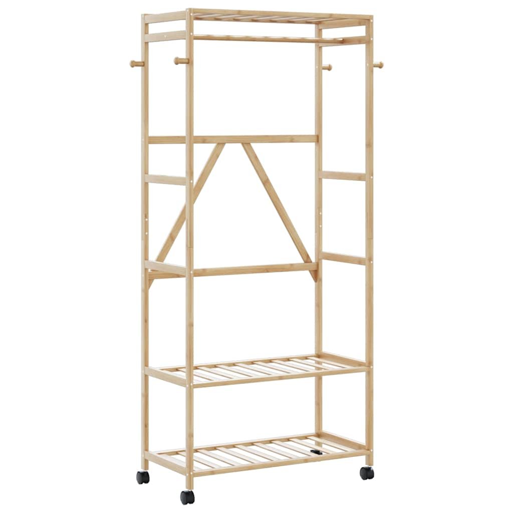 Walplus Bamboo Clothes Rack with Shelves and Wheels - 90 x 40 x 179.5 cm