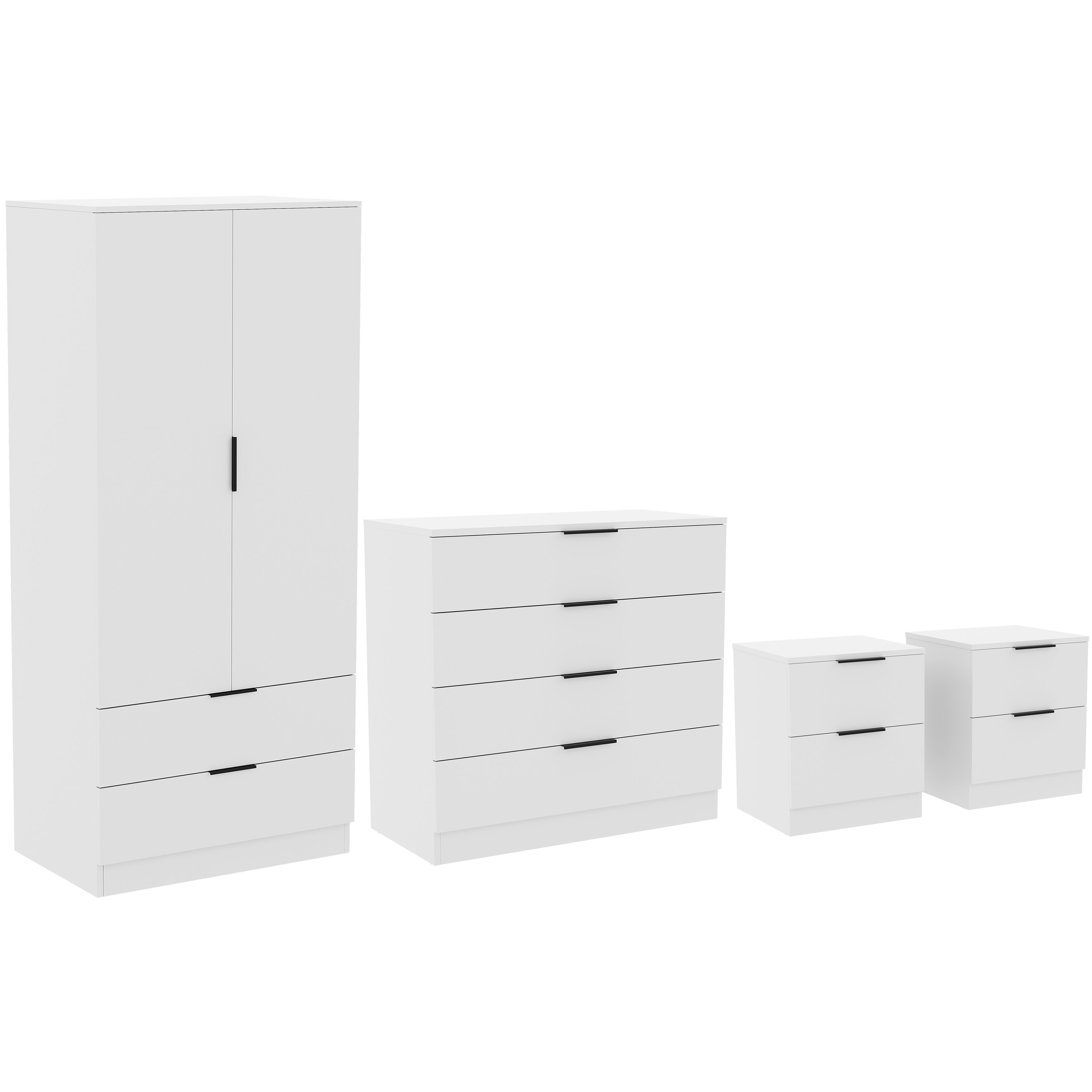 Vida Designs Trega Bedroom Set (Bedsides, 4 Drawer Chest, 2x2 Wardrobe) - White