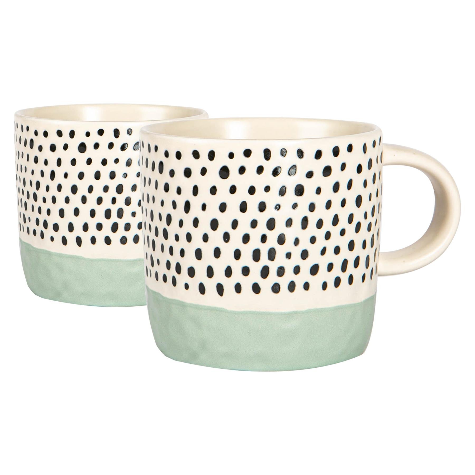 Nicola Spring Ceramic Dipped Dots Coffee Mugs - 385ml - Blue - Pack of 2