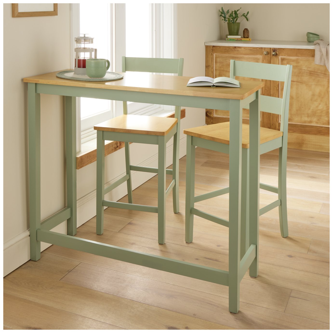 Argos Home Chicago Sage Green Bar Table & 2 Bar Stools