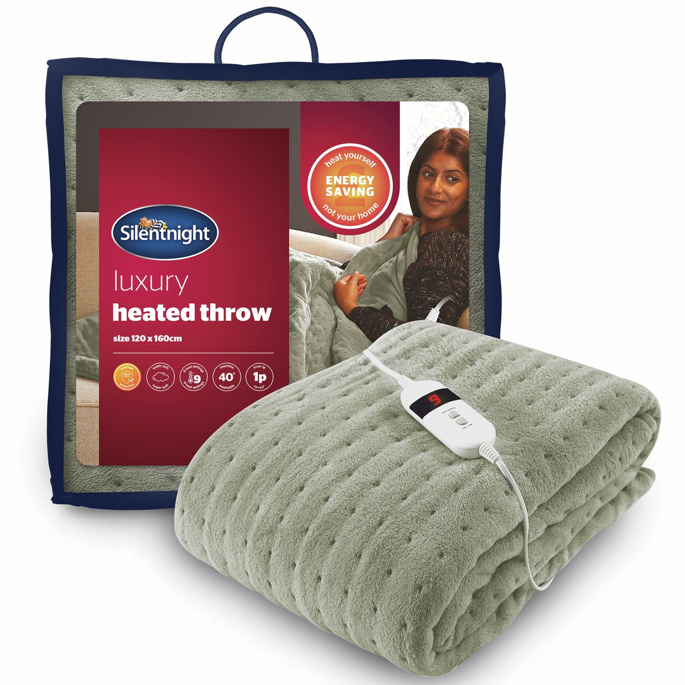 Silentnight Luxury Heated Throw - Sage Green