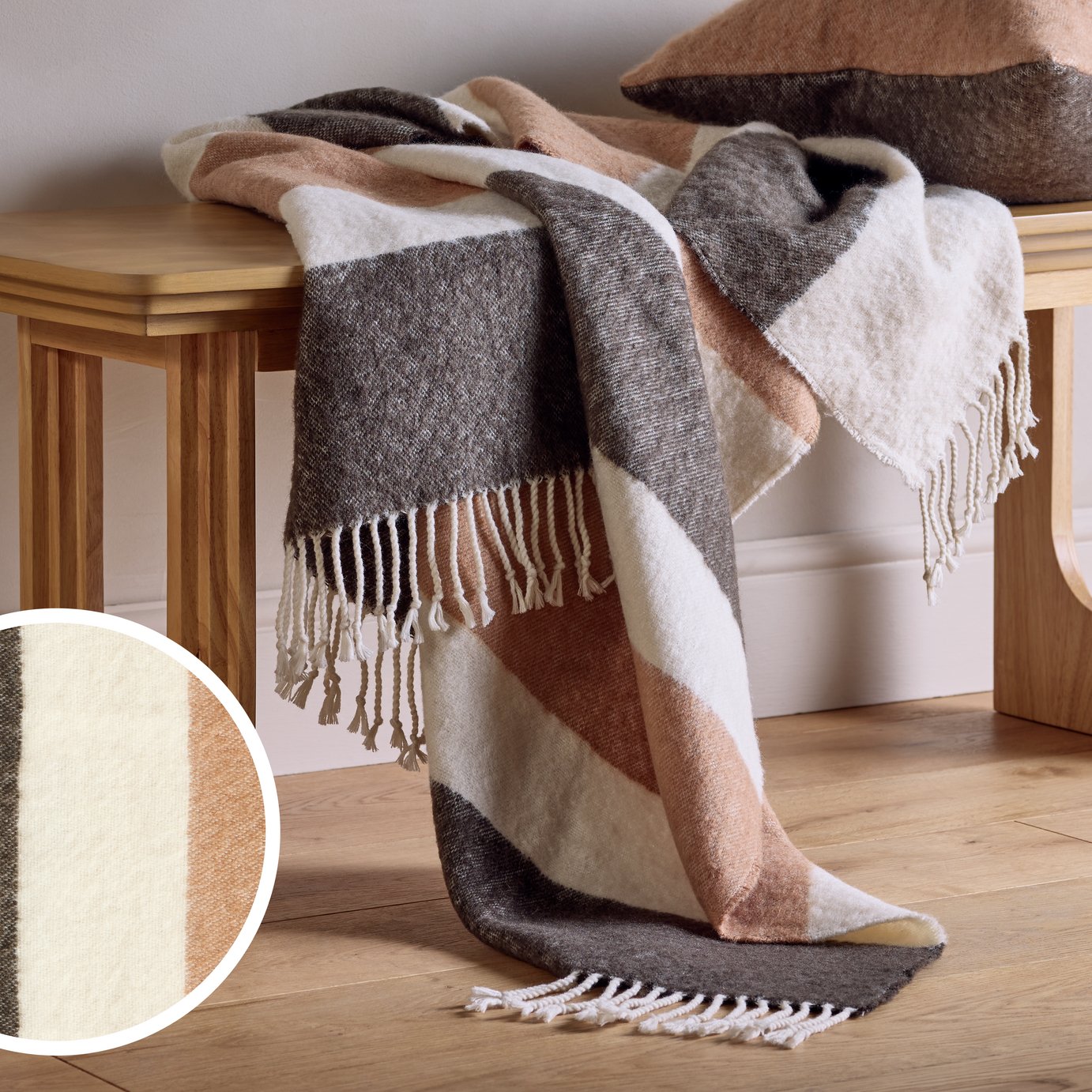 Habitat Striped Faux Mohair Throw - Neutral - 125x150cm
