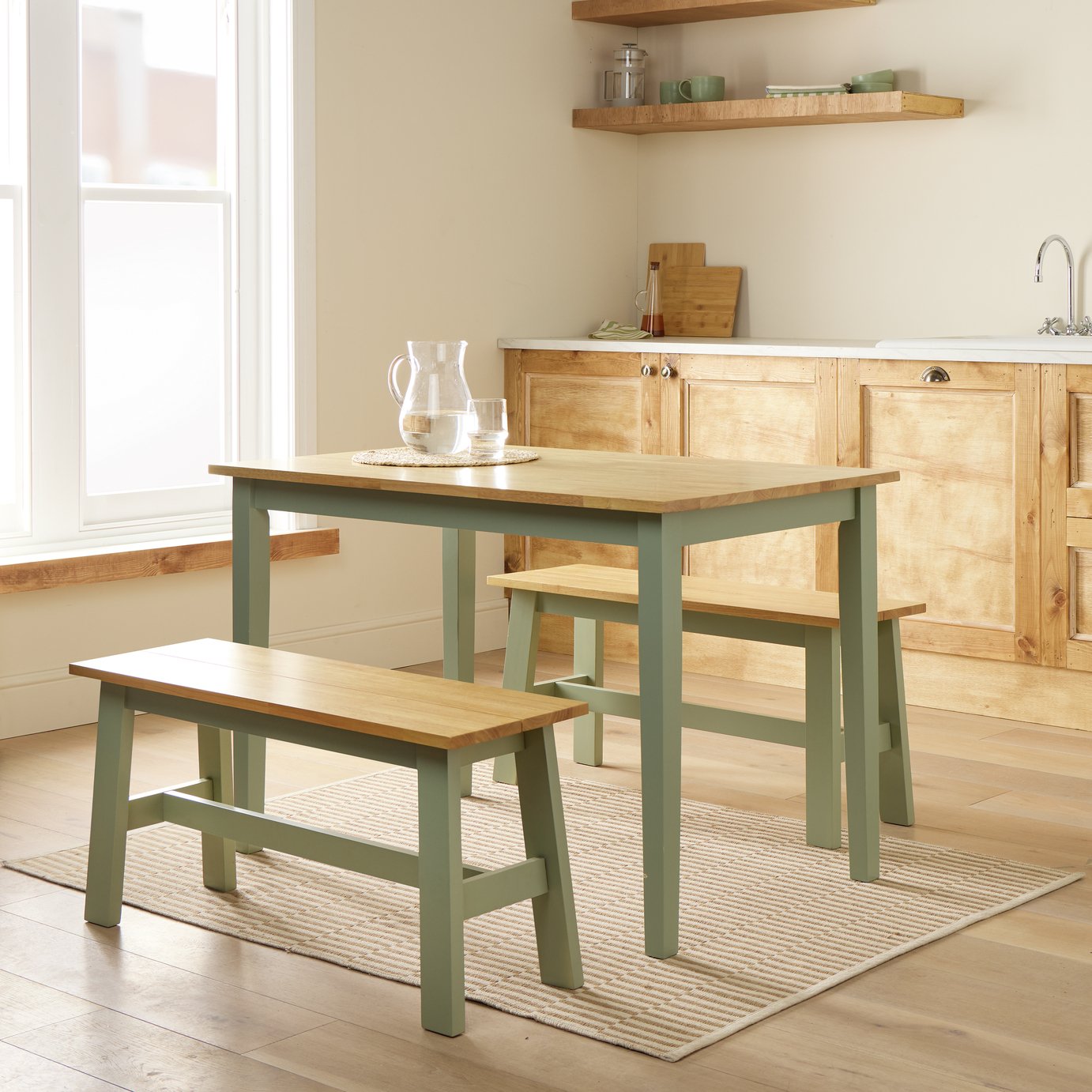 Argos Home Chicago Sage Green Dining Table & 2 Benches