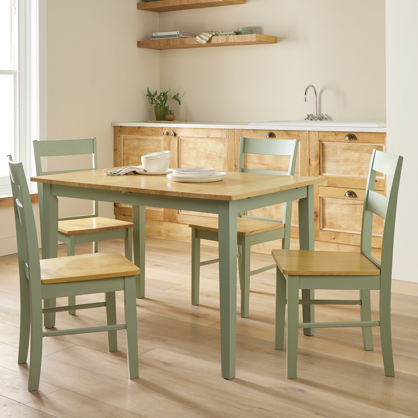Argos Home Chicago Extend Sage Green Dining Table & 4 Chairs