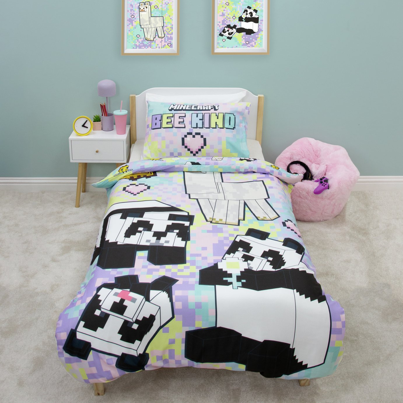 Minecraft Pastel Panel Kids Bedding Set - Single