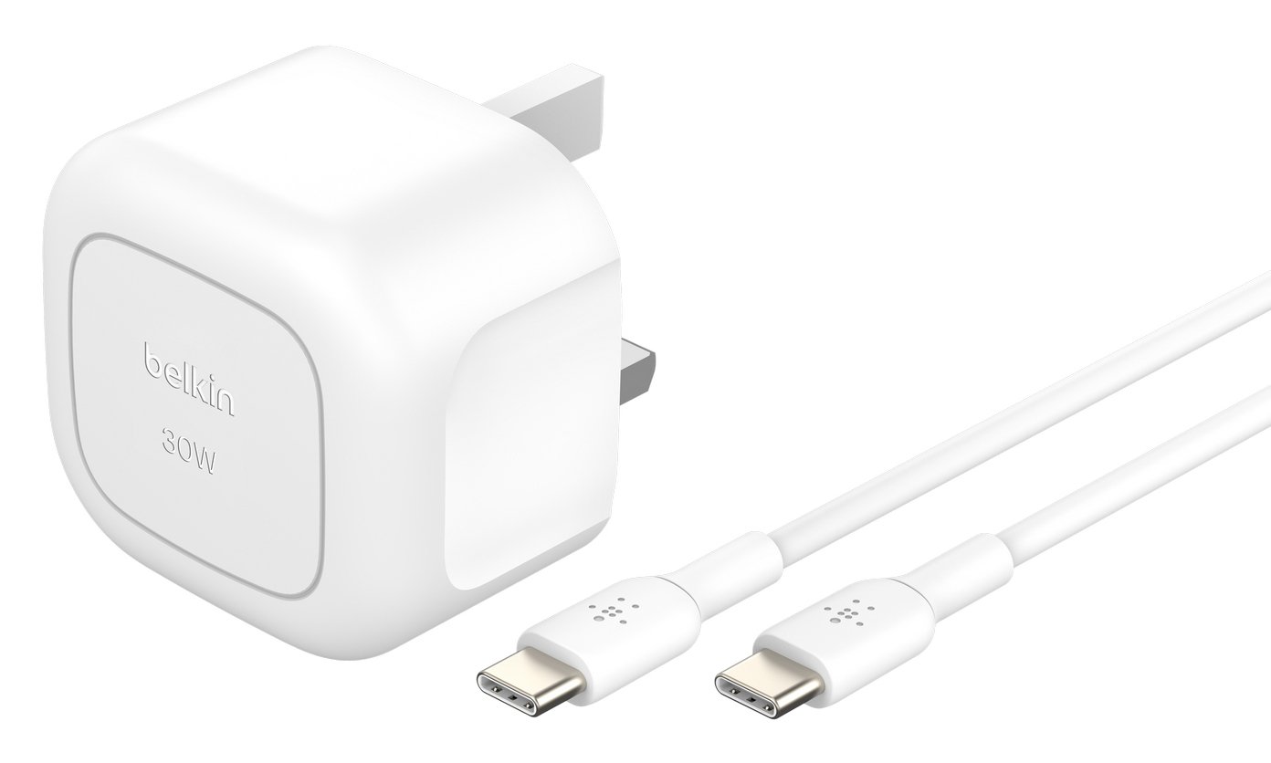 Belkin 30W USB-C Folding Wall Charger + USB-C Cable - White