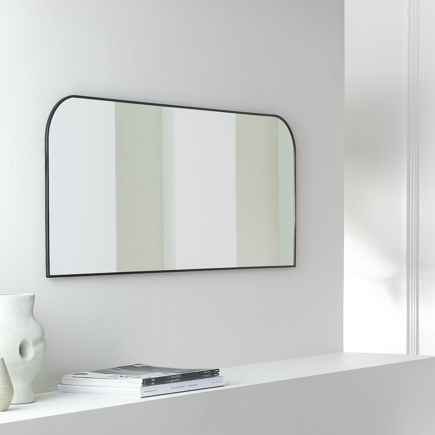 Habitat Black Round Edge Rectangular Wall Mirror - 40x100cm