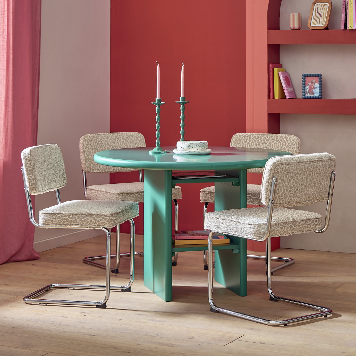 Habitat Geller Green Dining Table & 4 Natural Chairs