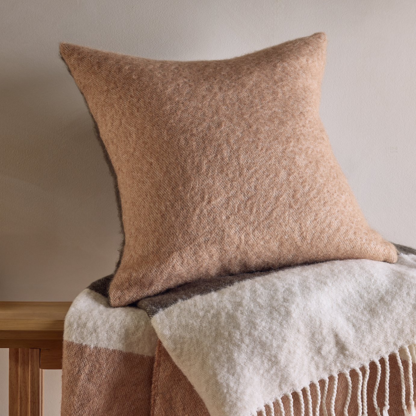 Habitat Faux Mohair Cushion - Neutral - 43x43cm
