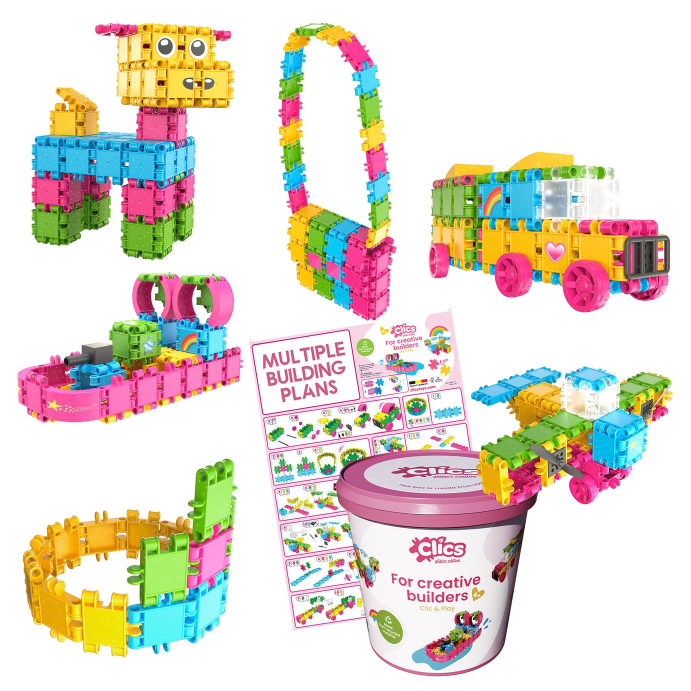 Clics Bucket 8 in 1 Glitter Click and Play 175 Pieces