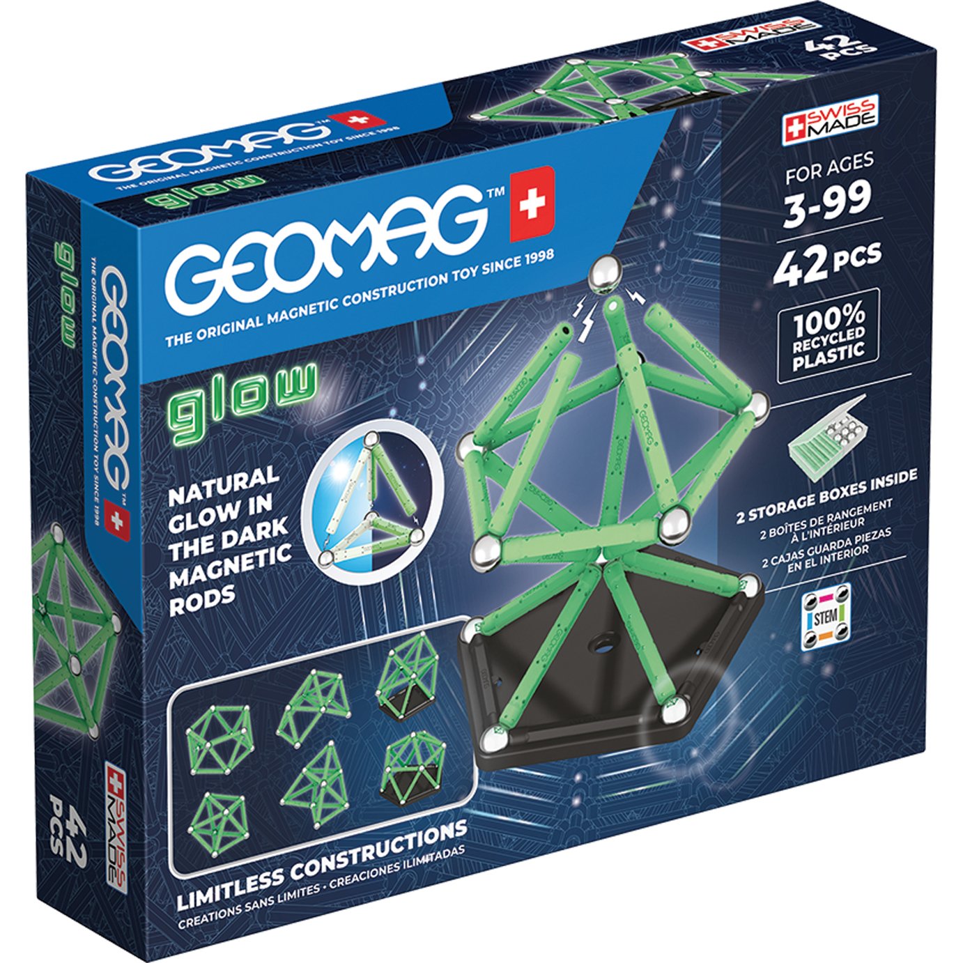 Geomag Glow Recycled Plastic Magnetic Shapes 42 Pieces