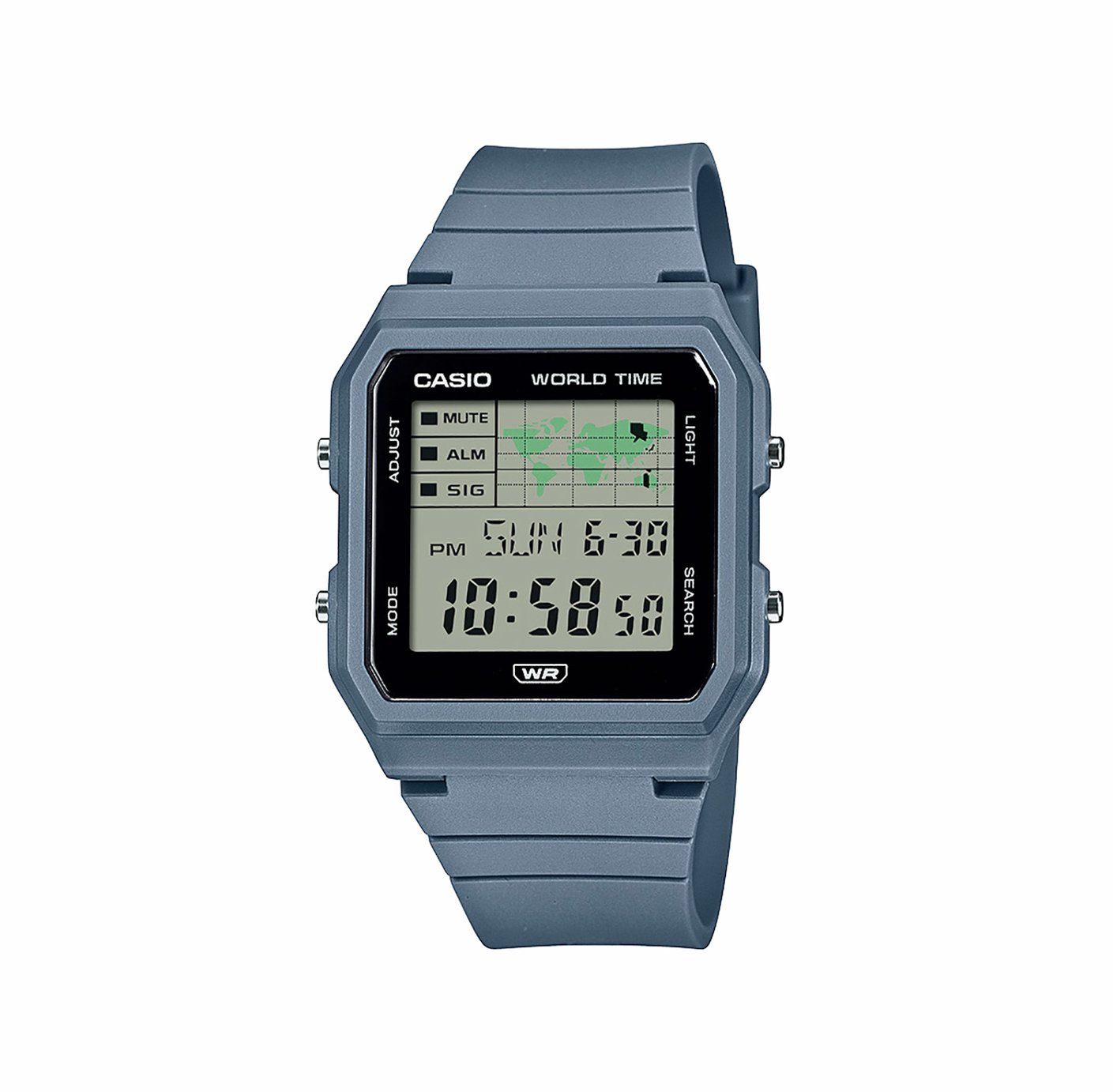 Casio Digital Display Grey Dial Blue Strap Watch