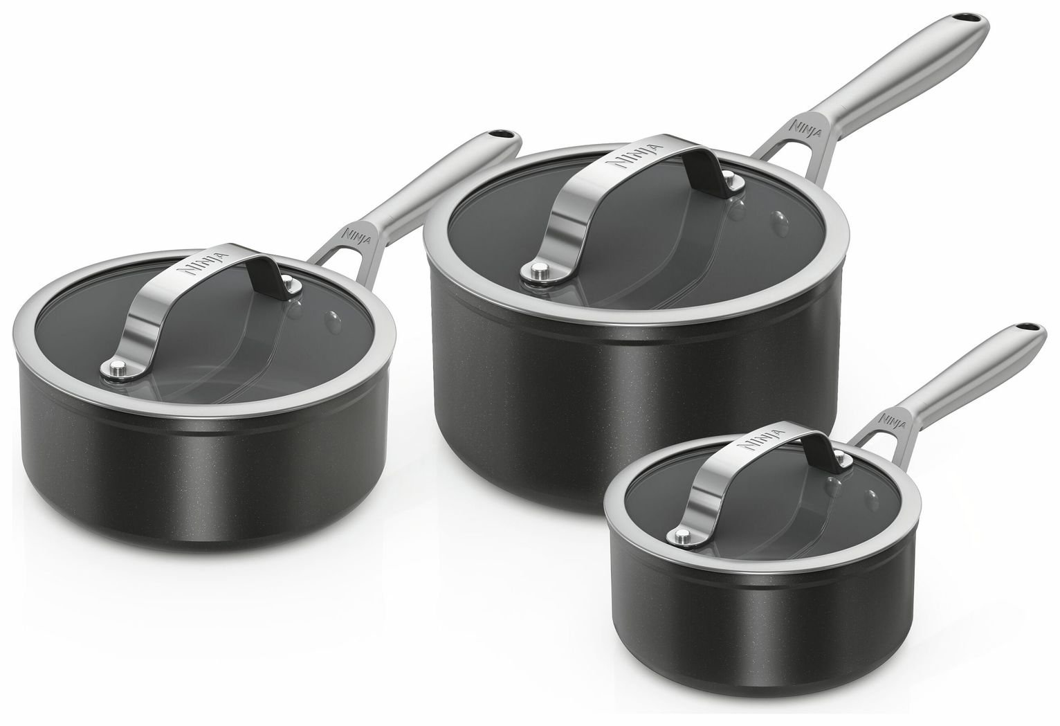 Ninja Ceramic Pro 3 Piece Aluminium Saucepan Set - Black