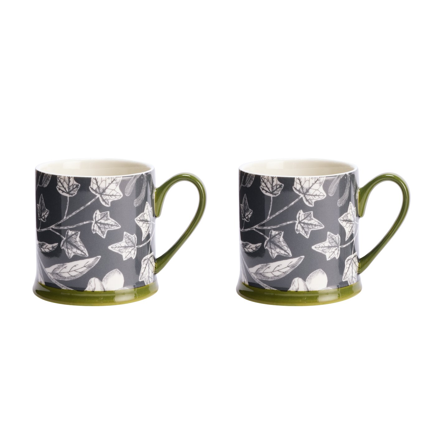Habitat Floral Set of 2 Tankard Mugs - Grey & Cream