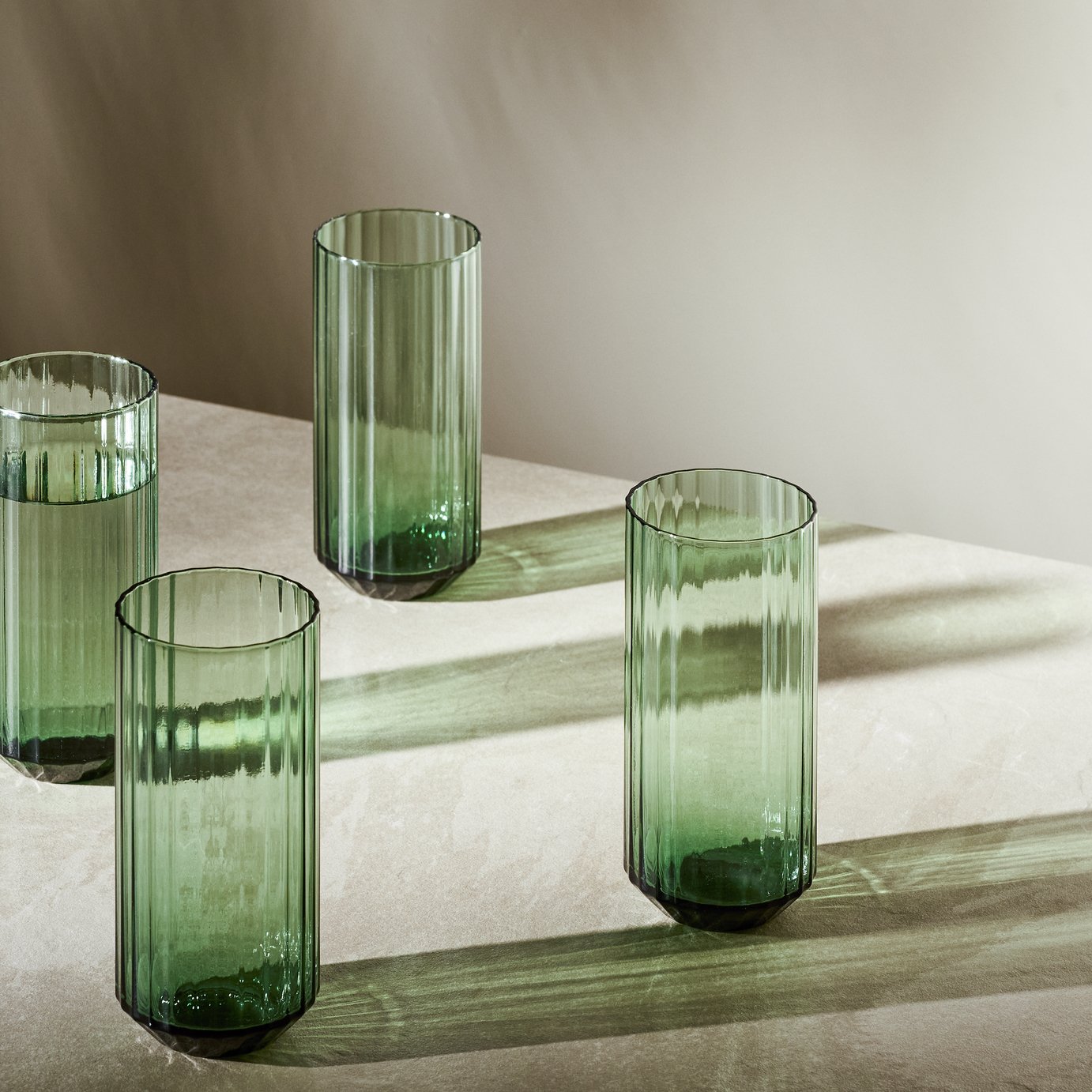 Habitat Green Wide Ribbed Set of 4 Hi Ball Glasses