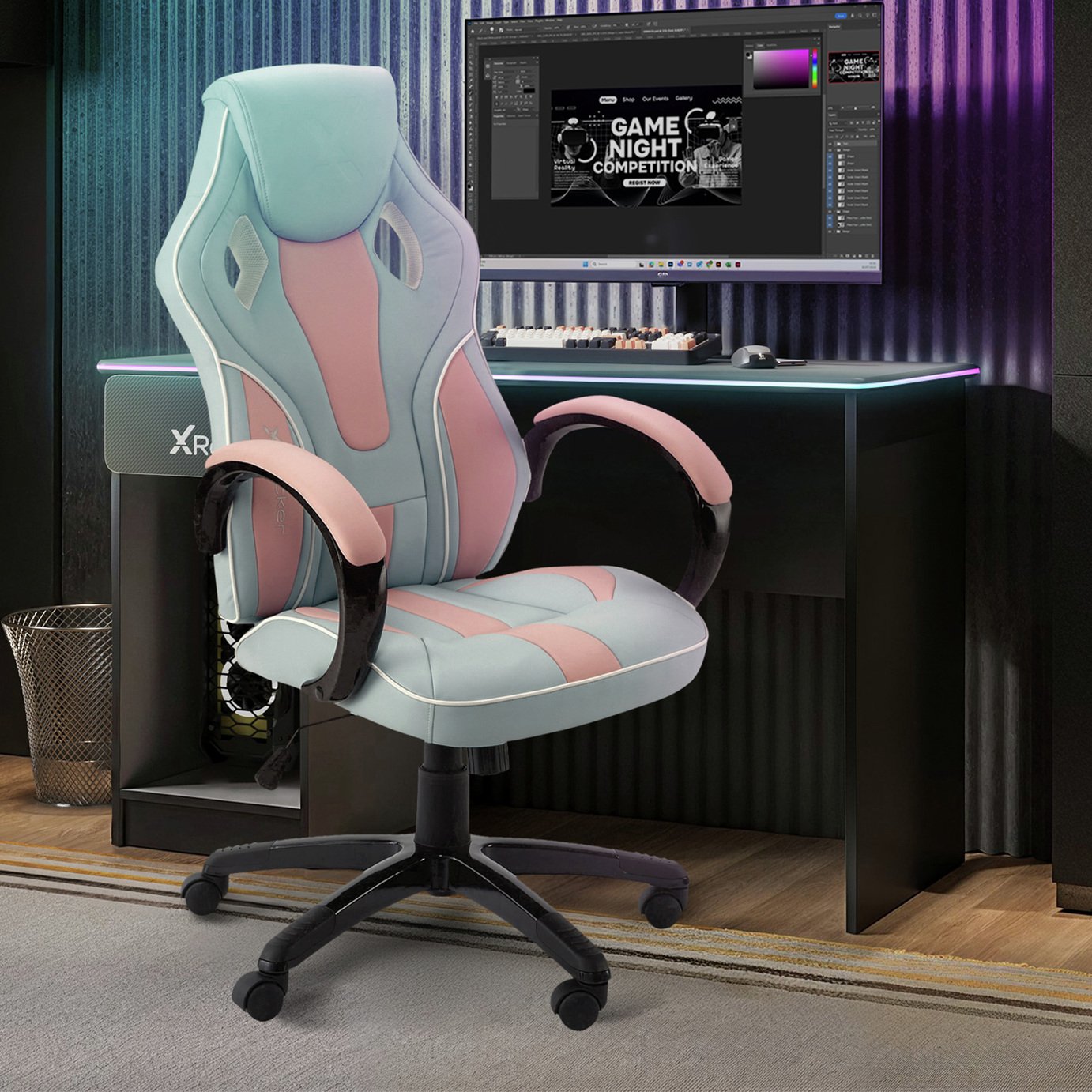 X Rocker Maverick Office Gaming Chair - Bubblegum