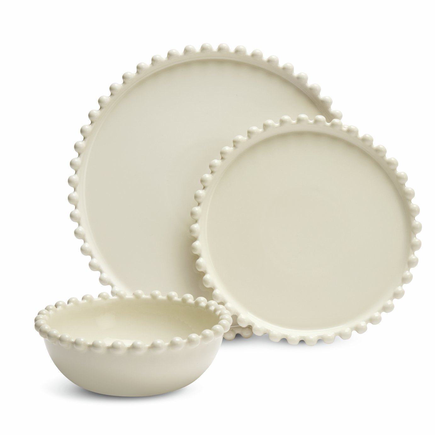 Habitat Bobbin 12 Piece Stoneware Dinner Set - Cream