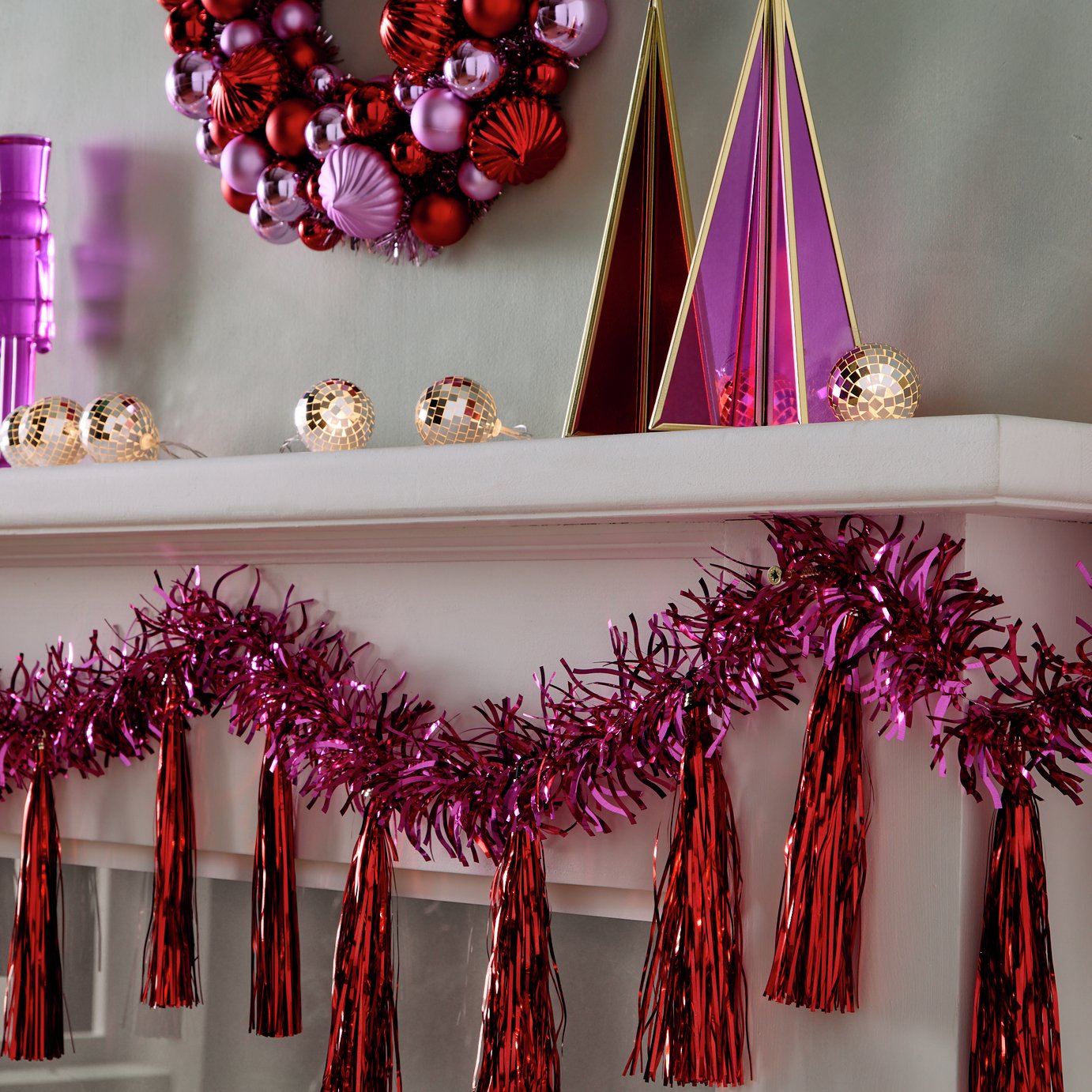 Habitat Tinsel Tassel Christmas Garland - Pink & Red 