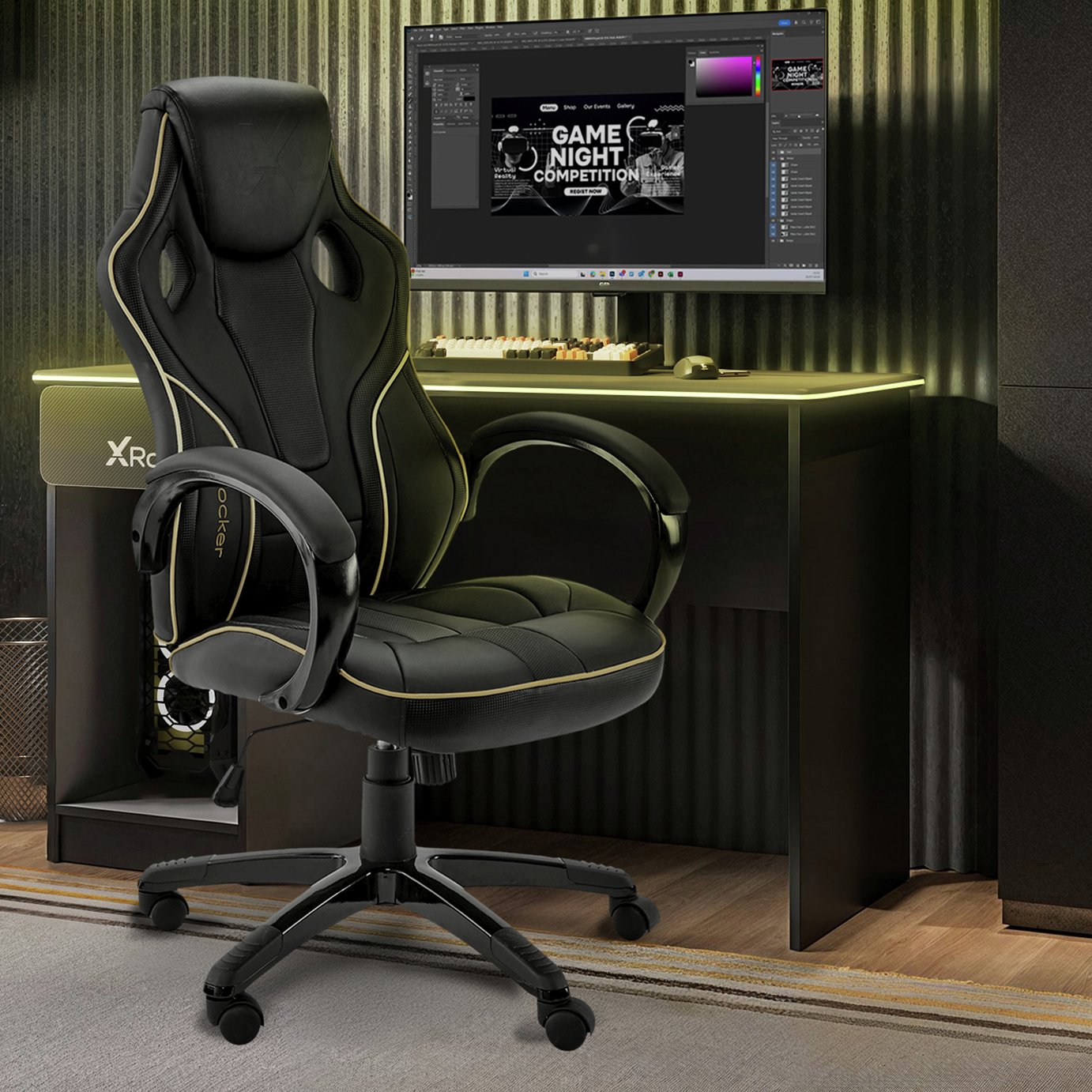 X Rocker Maverick Office Gaming Chair - Black and Gold