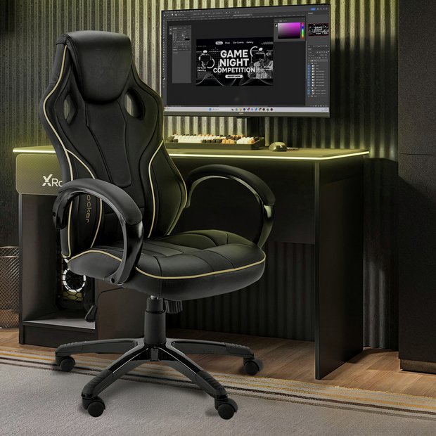 Buy X Rocker Maverick Office Gaming Chair Black and Gold