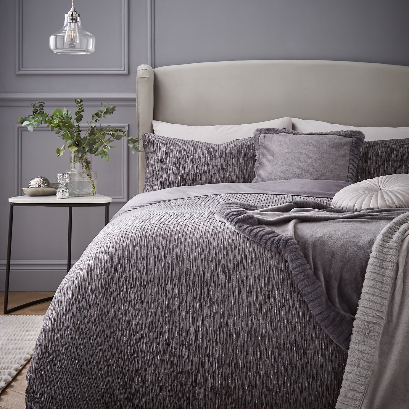 Catherine Lansfield Stripe Grey Bedding Set