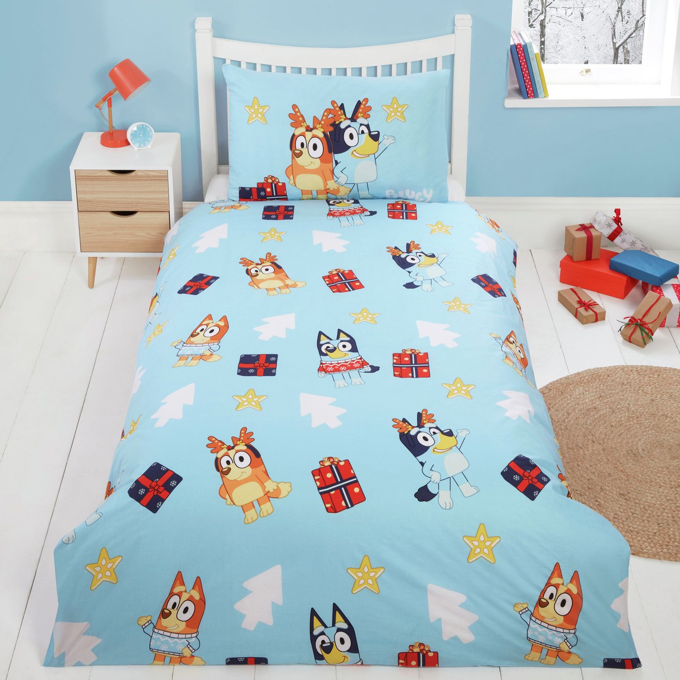 Bluey Christmas Cotton Blue & White Kids Bedding Set- Single