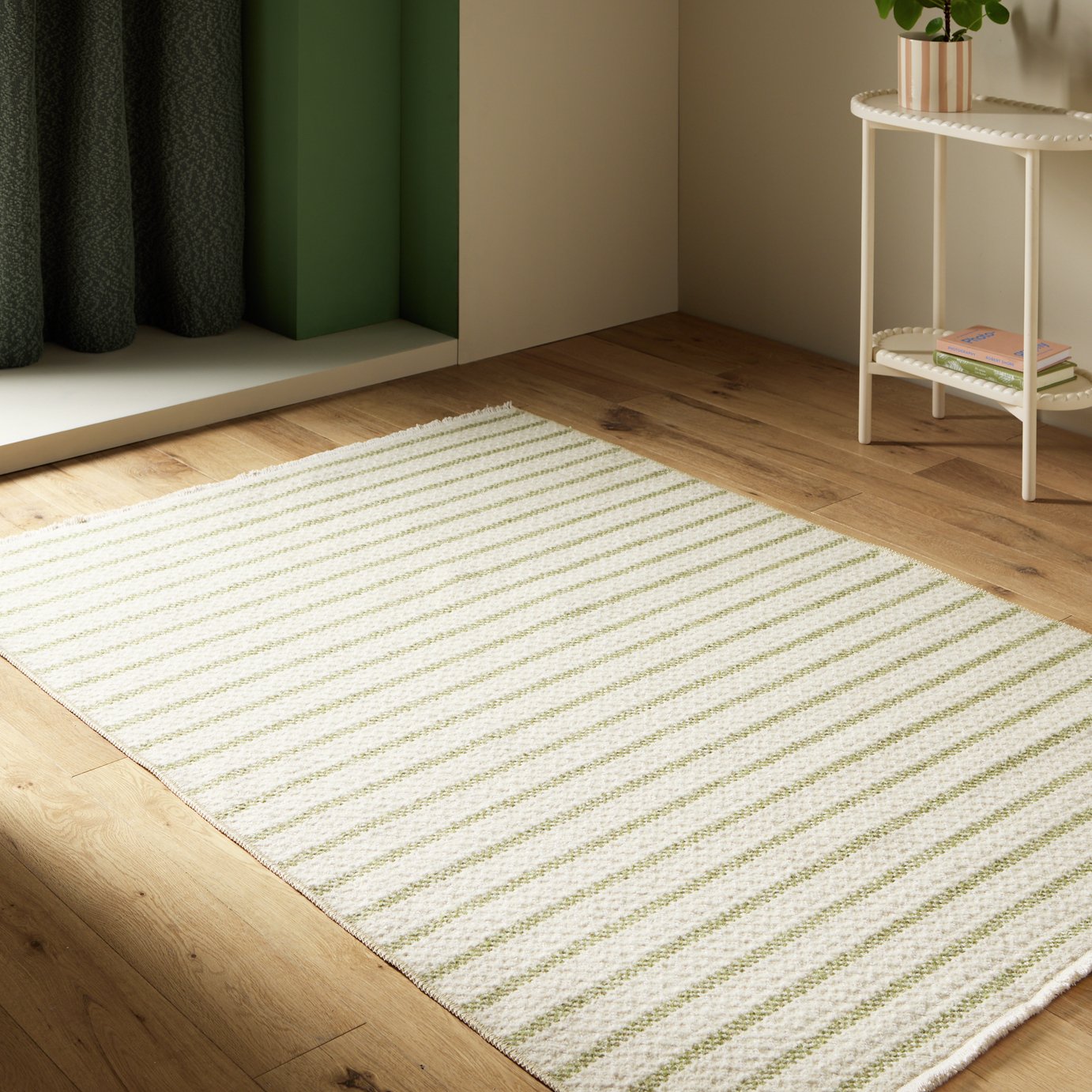Habitat Stripe Green Flatweave Rug