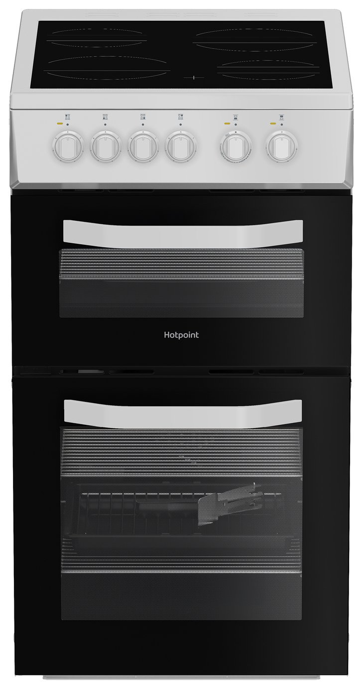 Hotpoint HTE5VCW 50cm Twin Cavity Electric Cooker - White