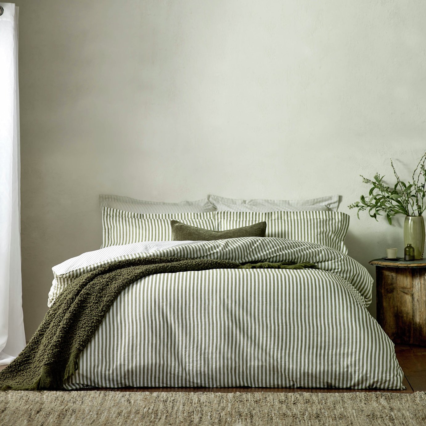 Yard Hebden Cotton Stripe Olive Bedding Set - Double