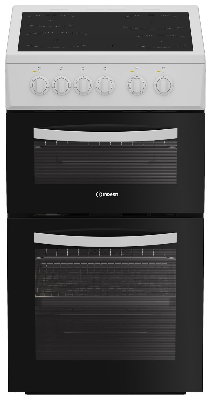 Indesit ITE5VMW 50cm Twin Cavity Electric Cooker - White