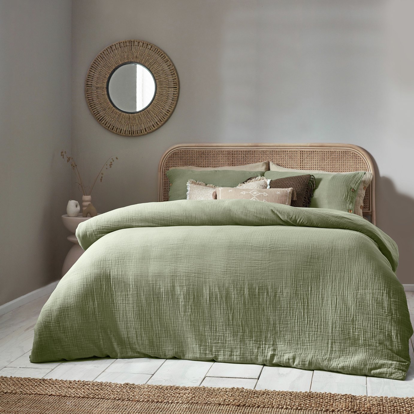 Yard Lark Cotton Muslin Eucalyptus Bedding Set - Double