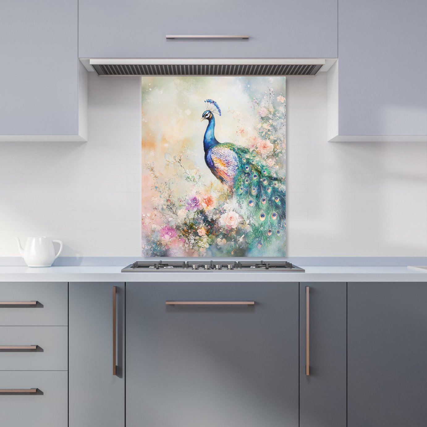 WRT Peacock Multicolour Kitchen Splashback - W600xH750mm