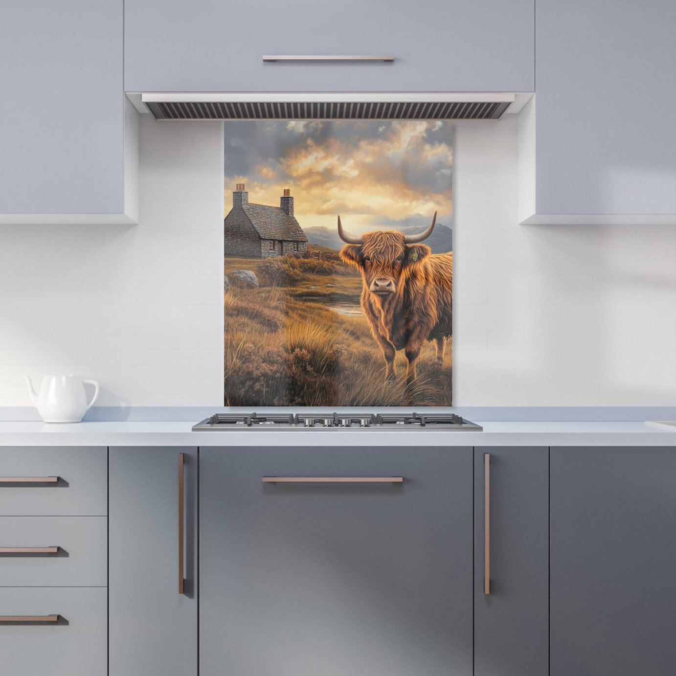 WRT Cow Cottage Multicolour Kitchen Splashback - W600xH750mm