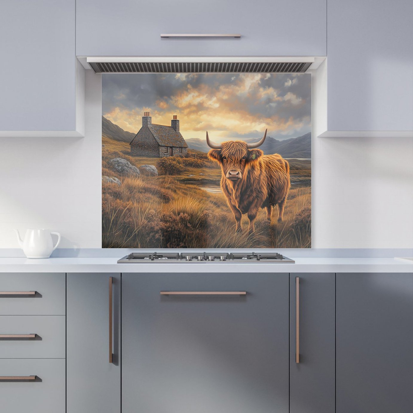 WRT Cow Cottage Multicolour Kitchen Splashback - W900xH750mm