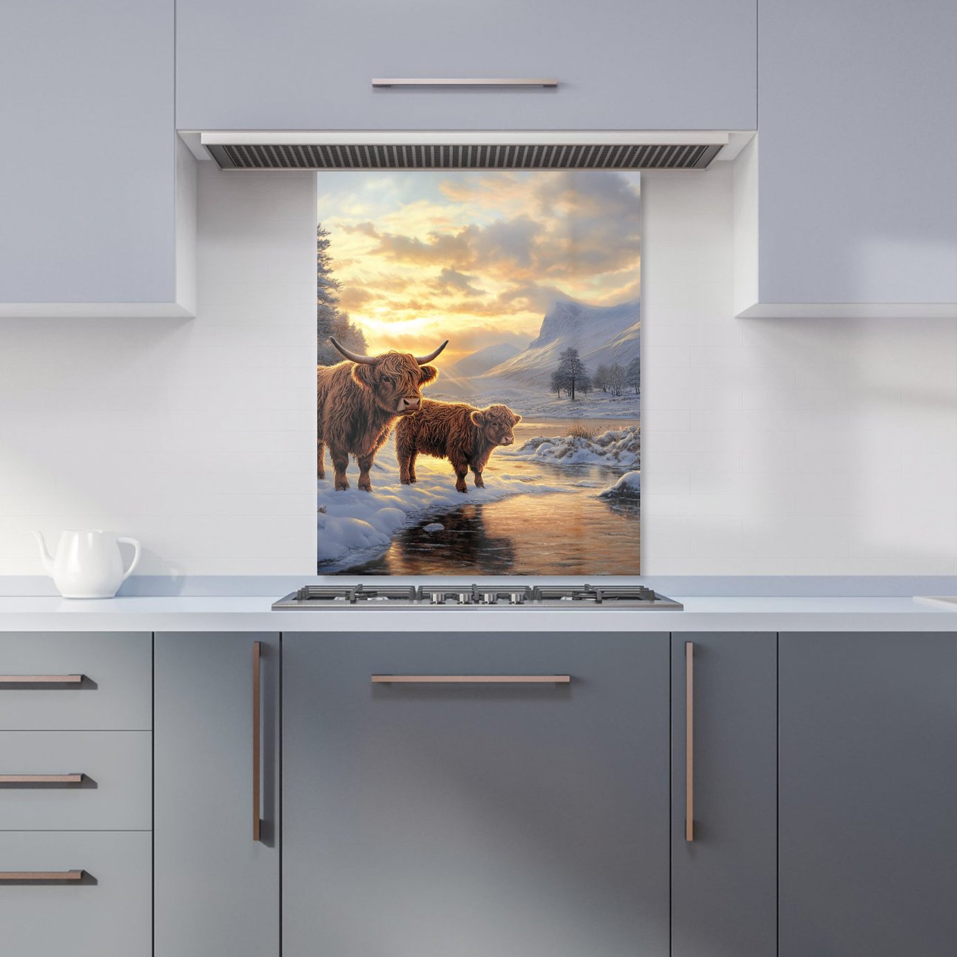 WRT Cows & Lake Multicolour Kitchen Splashback - W600xH750mm