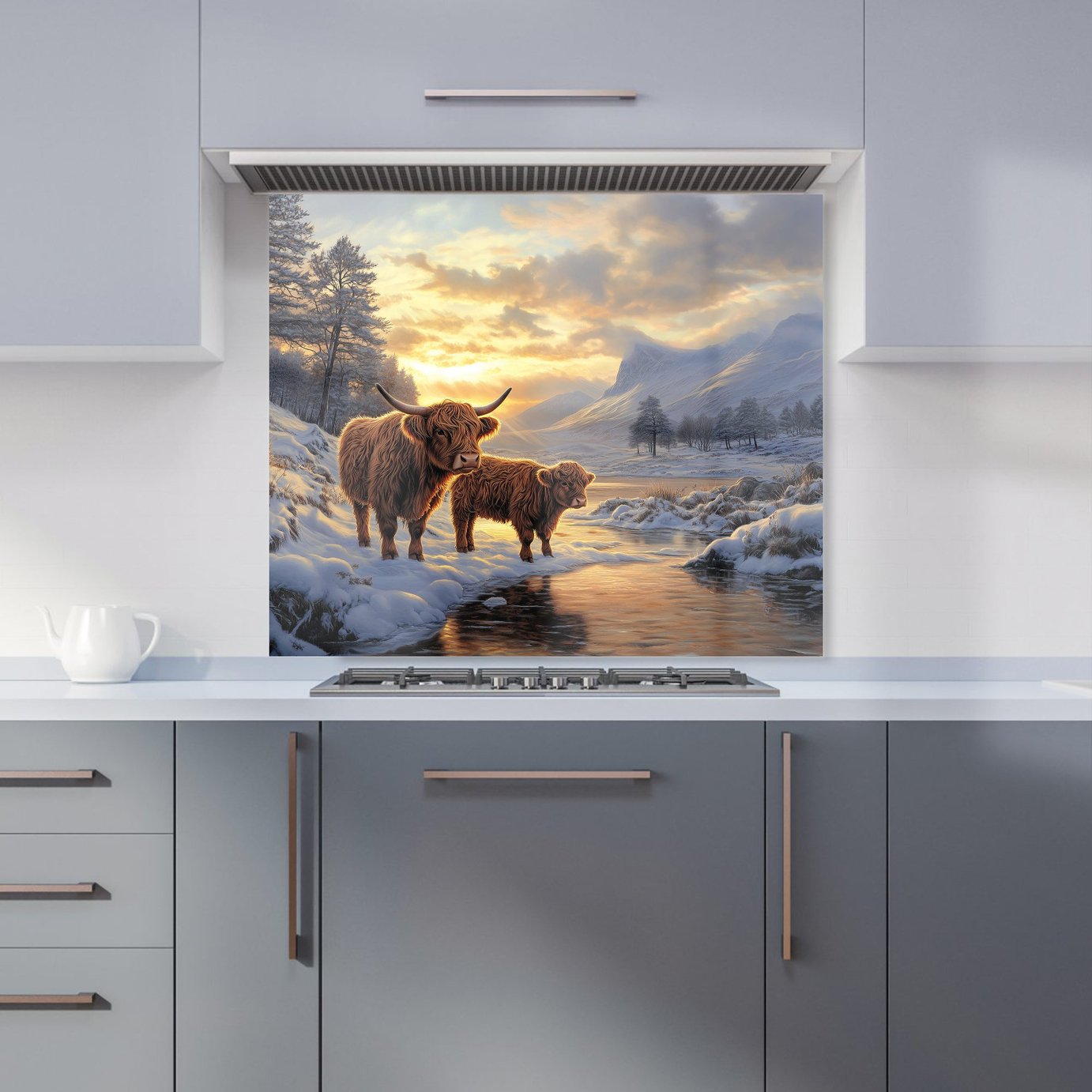 WRT Cows & Lake Multicolour Kitchen Splashback - W900xH750mm