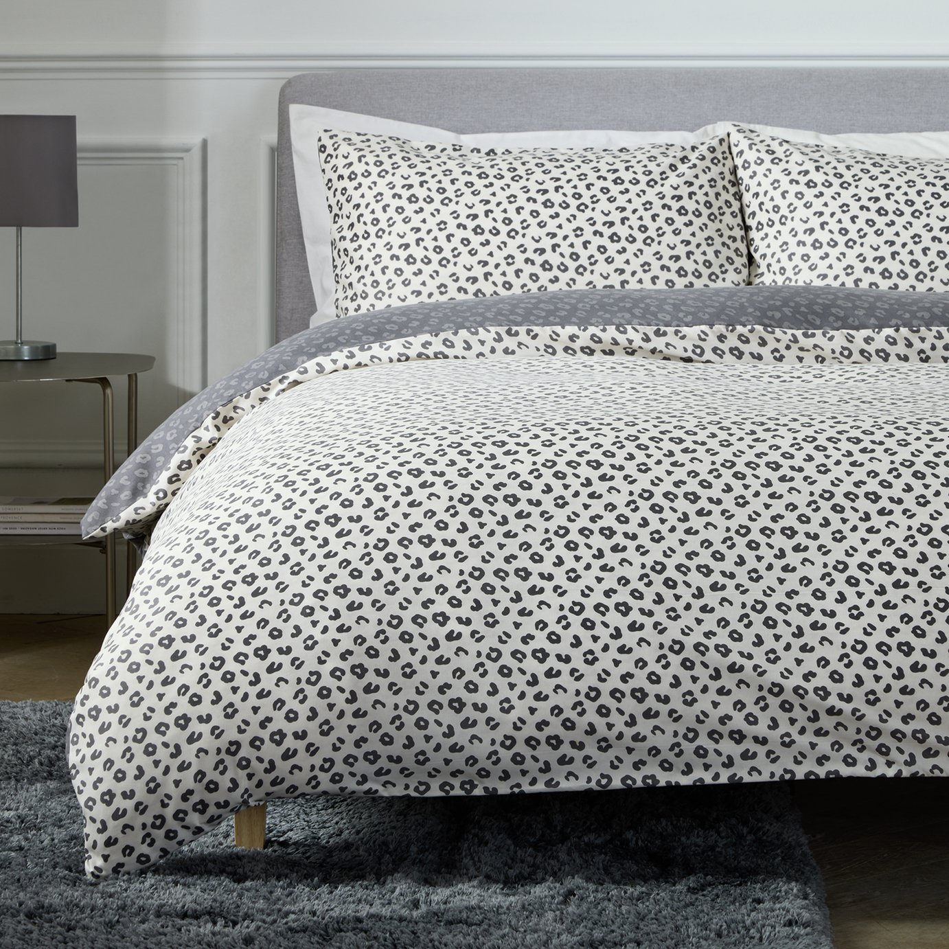 Argos Home Leopard Print Grey Bedding Set - Superking