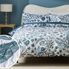 Habitat Foliage Heatset White & Blue Bedding Set