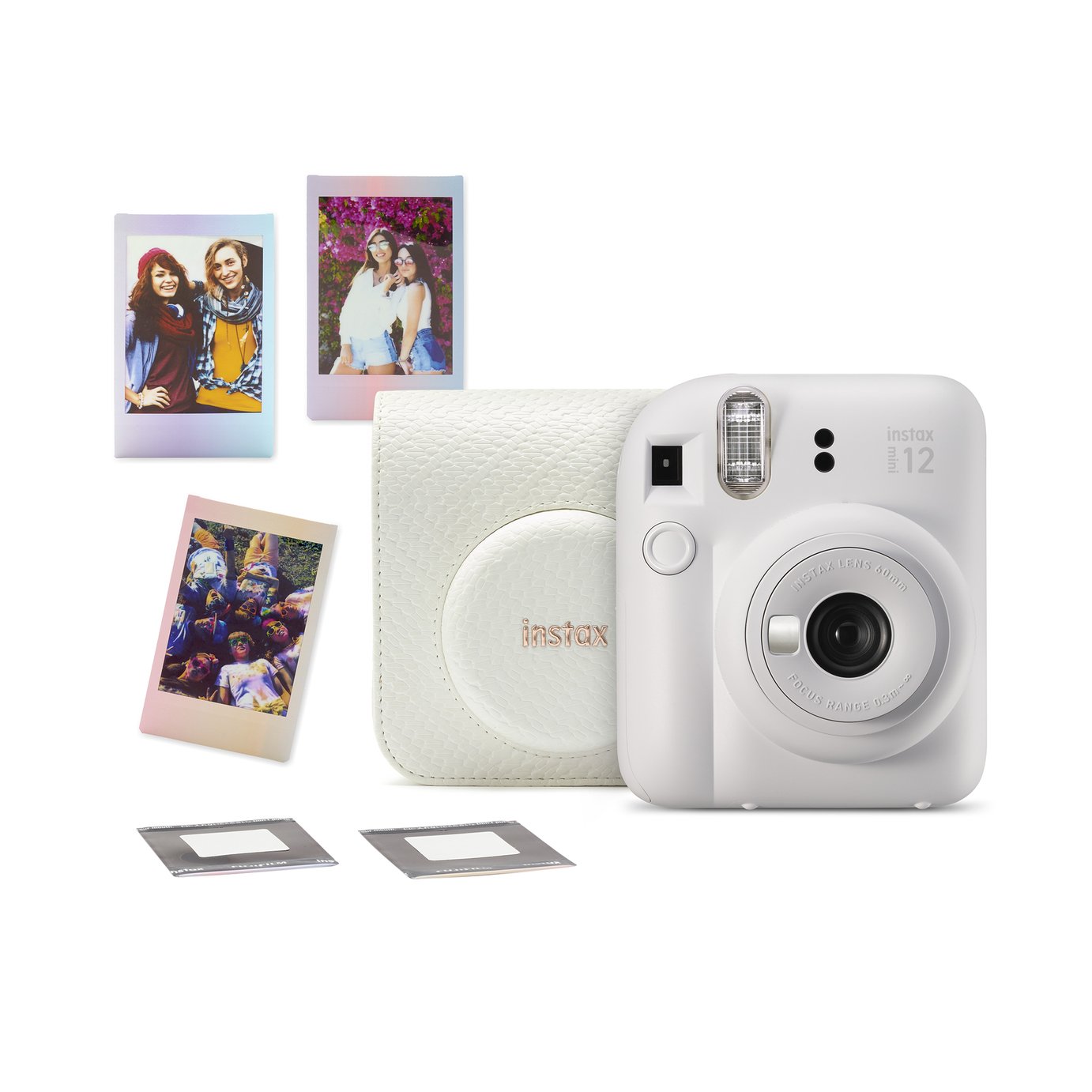 instax Mini 12 Instant Camera Bundle - Clay White