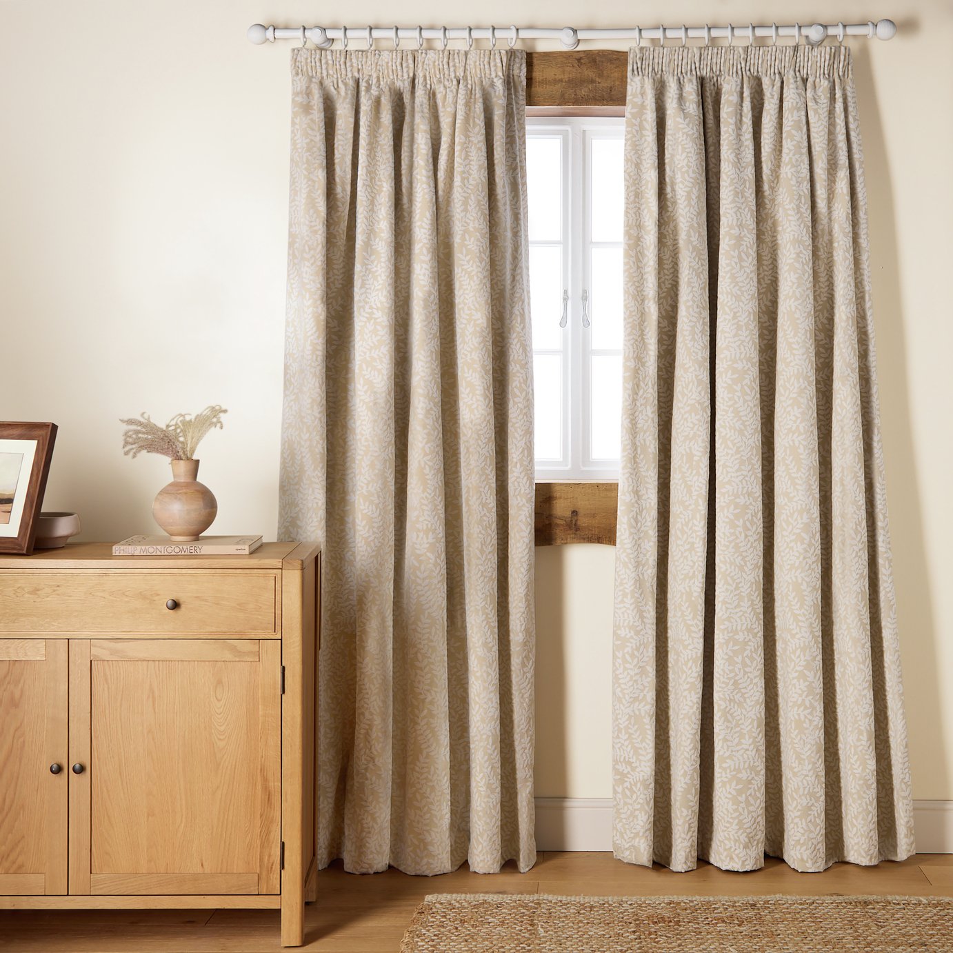 Argos Home Jacquard Pencil Pleat Curtains - Cream -168x229cm